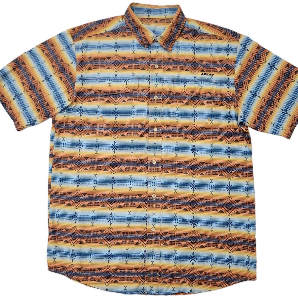 Ariat VentTEK Oxford Tan Southwest Outbound Classic Fit Short Sleeve Mens L